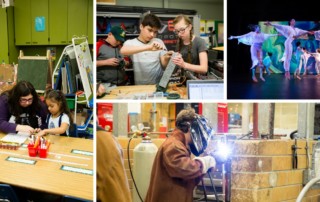 Students engaging in specialized programs, including teaching, robotics, dance and welding